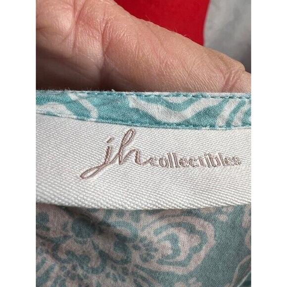 JH COLLECTION 3/4 SLEEVE TURQUOISE/WHITE/ FLORAL V-NECK COTTON TOP!! SZ LARGE - Picture 6 of 9